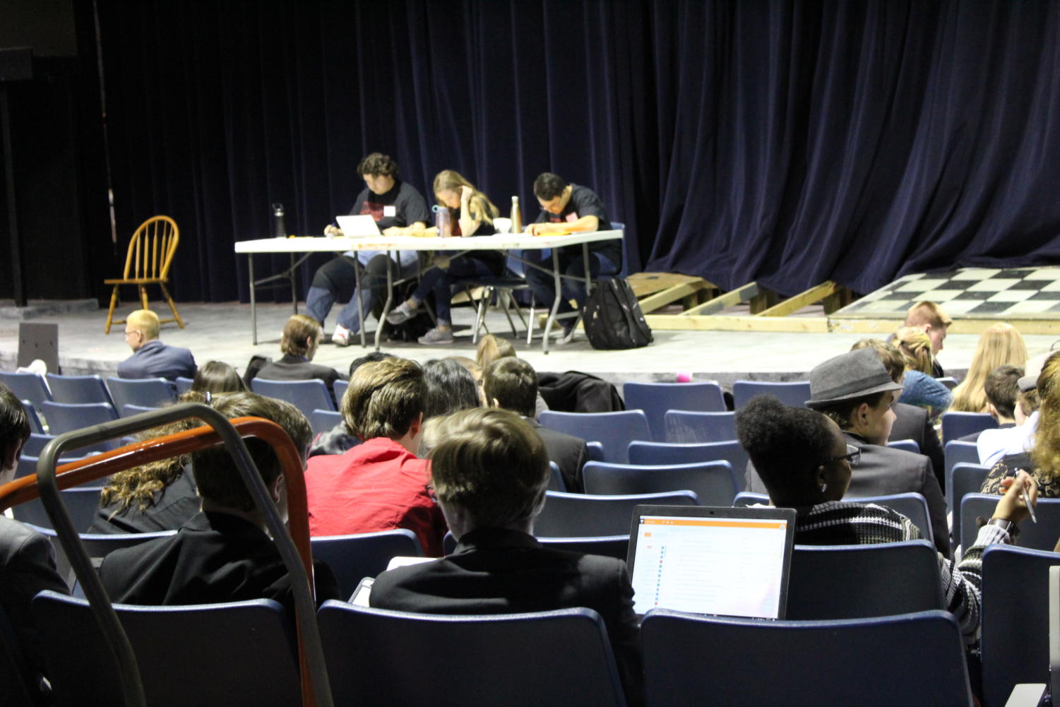 Photo by Jenna Axsom.
Students from the 50+ schools that came to debate gathered to prepare in the Little Theater before their rounds.