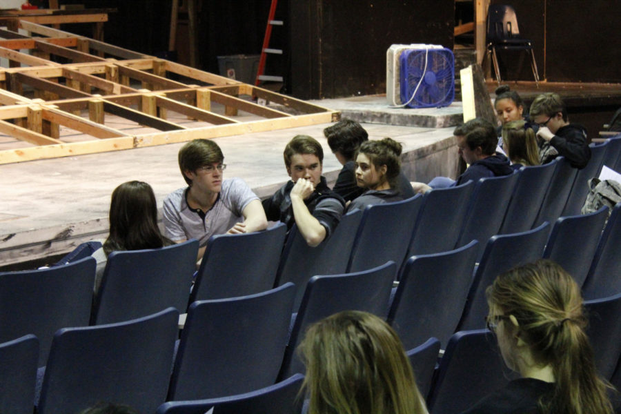 The cast of The Crucible works hard during an after school rehearsal in the Little Theater in order to prepare for their February performances. Photo by Chrystian Noble.