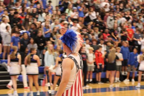 Liberty High Schools 2022-2023 spirit leaders, senior Morgan Cannon and Devin Wallace firing up the crowd in preparation for our first football game of the season Sept 2 against Liberty North. 